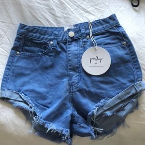 pale blue denim shorts